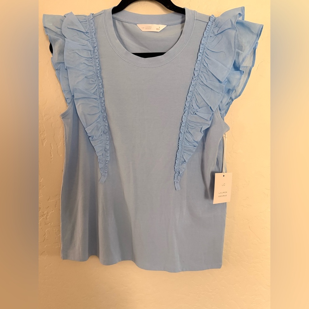 Light Blue Ruffle Sleeve Top